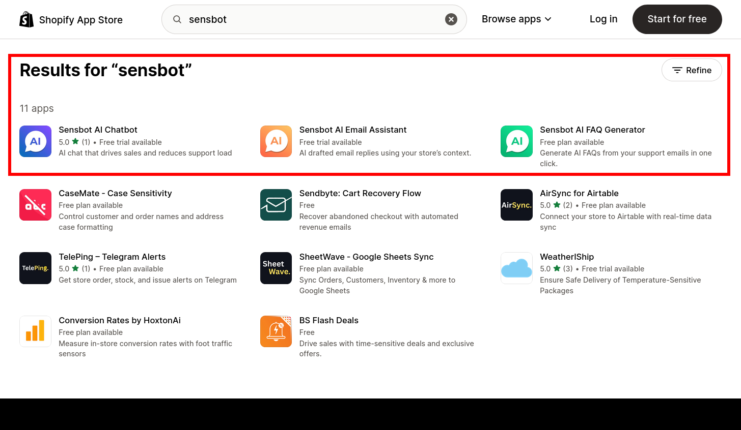 Shopify app store